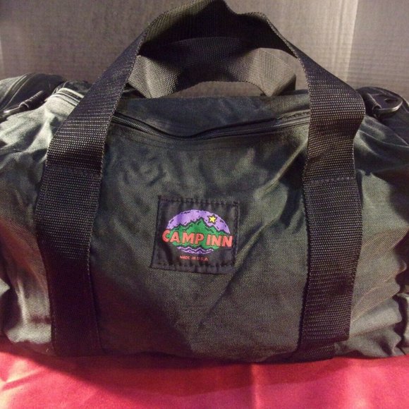 VINTAGE CAMP INN BLACK CABVAS LARGE DUFFLE BAG W/ HAND STRAPS SI1042 - Picture 1 of 12